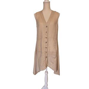 Inizio Italy Tan/Natural Linen Blend Sleeveless Button Front Dress Womens Medium